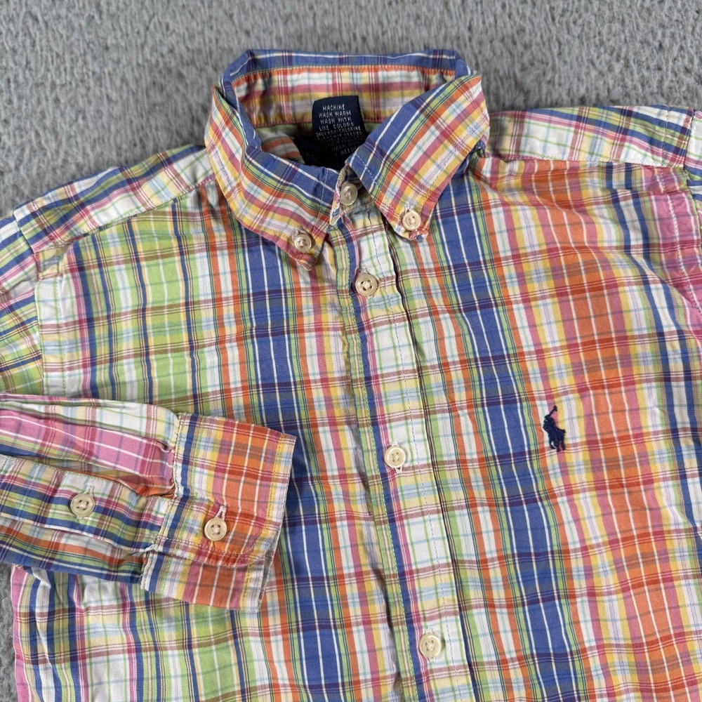 VTG Polo Ralph Lauren Button Up Shirt Boys Size 6 Multi Color Plaid Pony‎ Logo